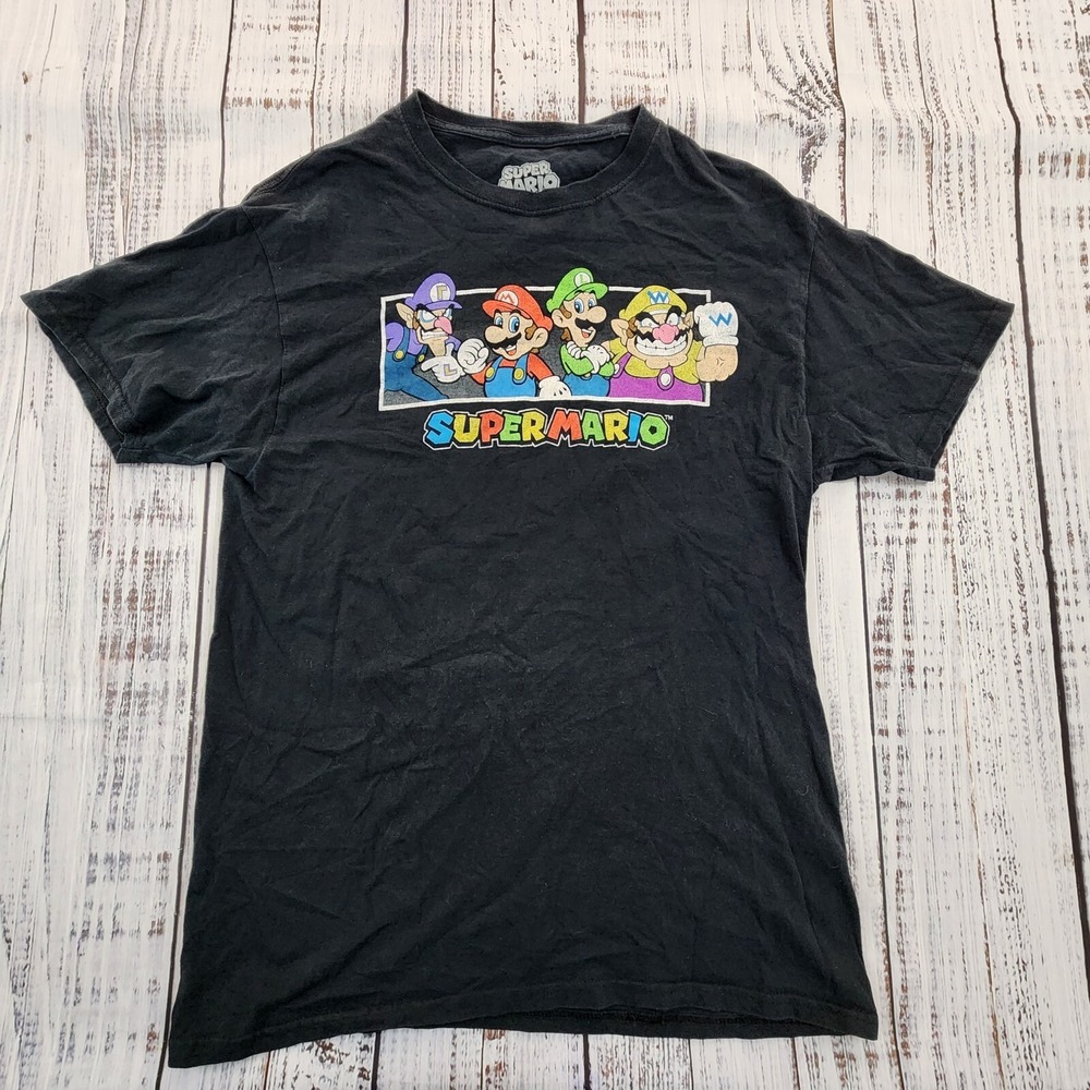 Super Mario Black Short Sleeve Cotton T-Shirt Men's M